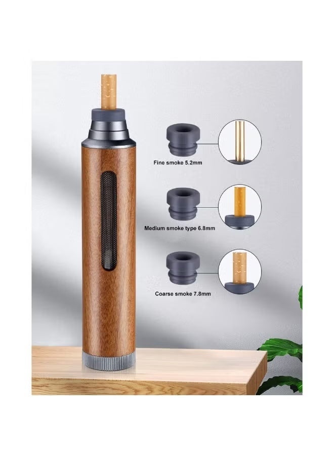 saykfoe Handheld Ashtray,Portable Metal Cigarette Ash Tube Windproof Smokeless Ashtray Fireproof Cigarettes Ash Holder Detachable Cigarette Ashtray for Indoor Outdoor Smoking,Walnut Wood Silver - Image 4